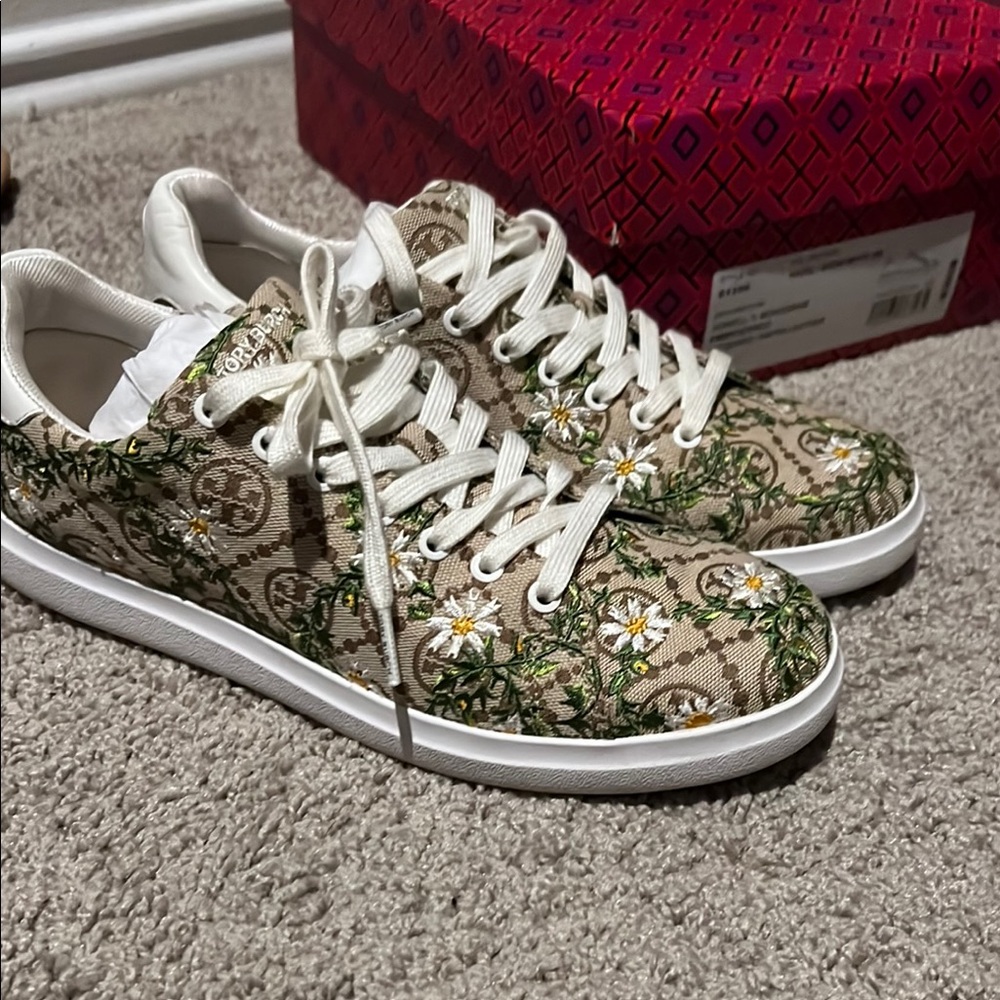 Tory Burch Women's Floral Sneakers - Brown and White
